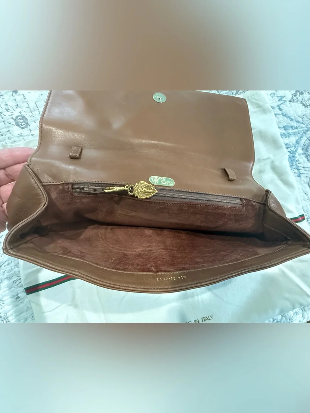 Vintage Gucci Cognac Brown Leather Crossbody Clutch with Textured Strap